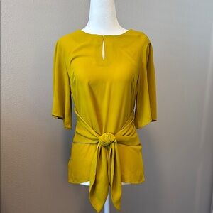 Ann Taylor Factory Blouse, Keyhole Neckline and Flutter Sleeves, Lemon Lime, XS